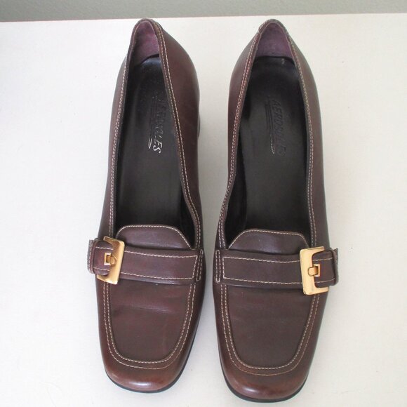 Aerosoles "Two Time" Womens Brown Leather Stacked Heel Loafer - Size 8.5M - Picture 5 of 10